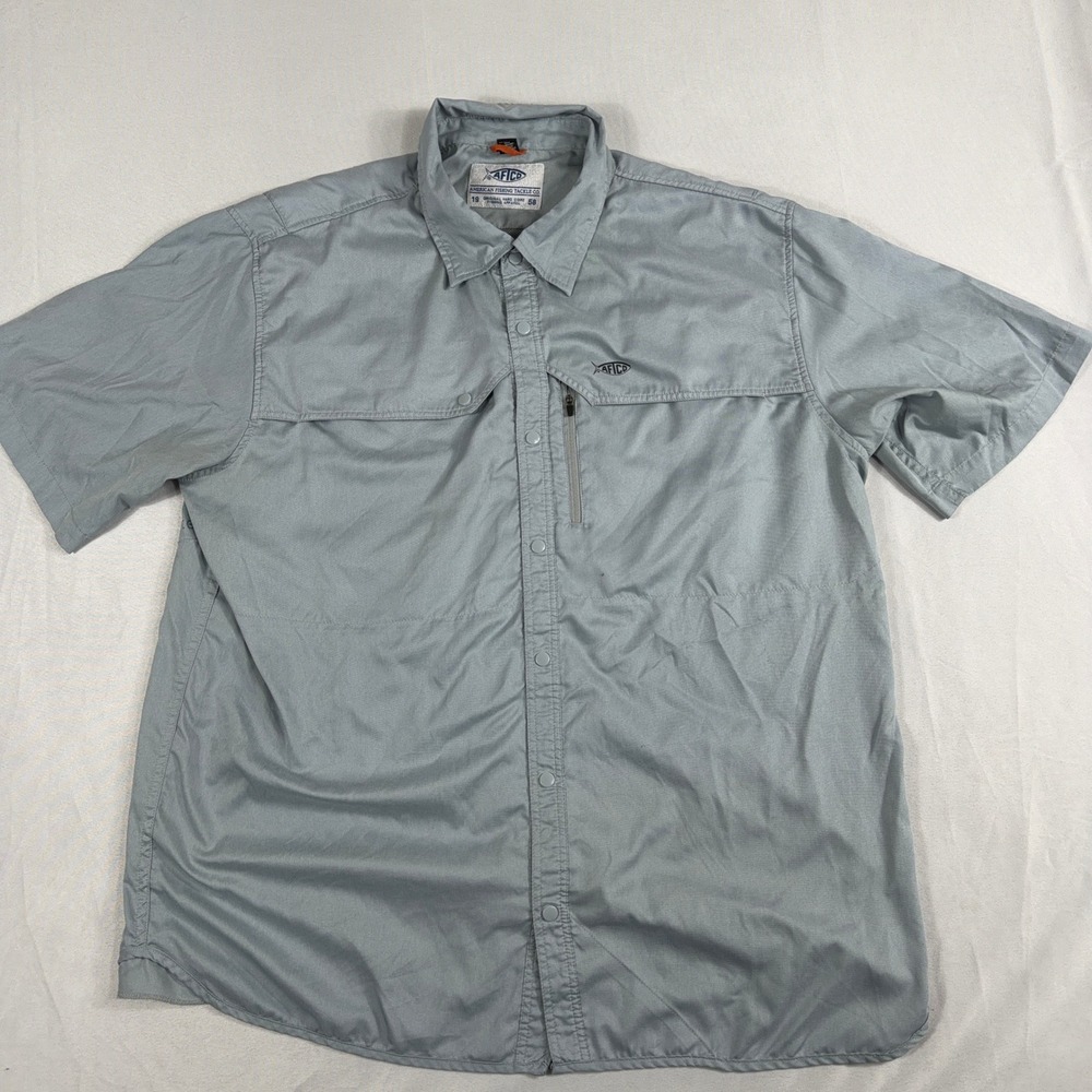 AFTCO Fishing Shirt Vented Performance Short Sleeve Grey Mens XL